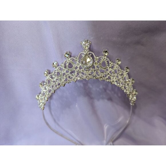 Silver Tone Rhinestone Tiara Crown Bridal Headband Wedding Prom Princess Accesso - Picture 3 of 3
